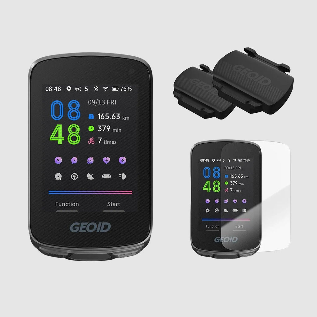 GEOID fitness tracker with heart rate monitor on a light gray background