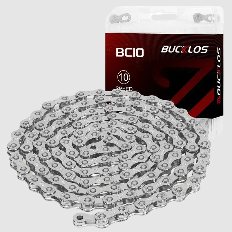 Bicycle chain with packaging featuring the BUCKLOS brand on a white background