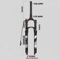 Bicycle fork with detailed measurements on a white background