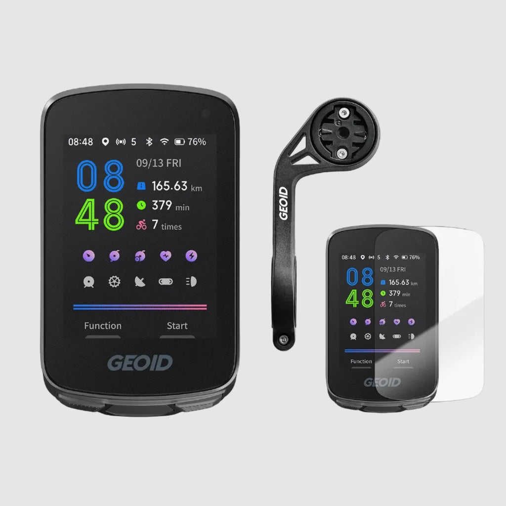 GEOID CC700 computer with mount and protective film on a white background
