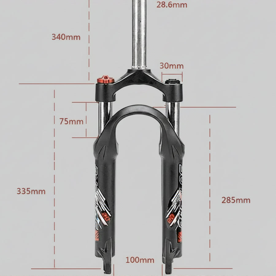 Bicycle fork with measurement details on a white background