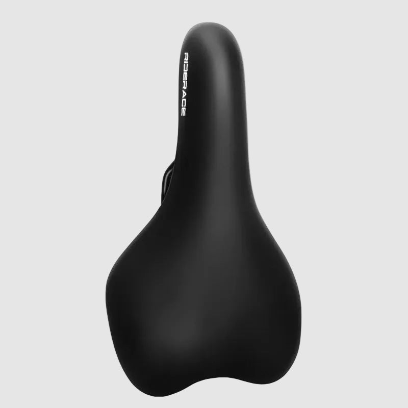Black bicycle saddle with 'Avenir' branding on a light gray background